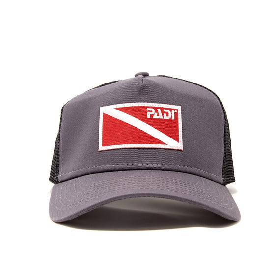 Diver Down Trucker Hat Dark Grey with Red/White Flag